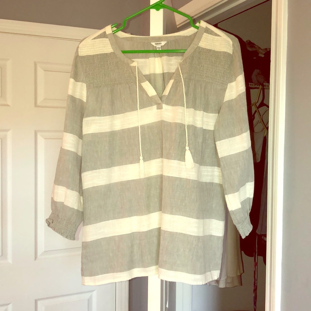 Gray/white striped top